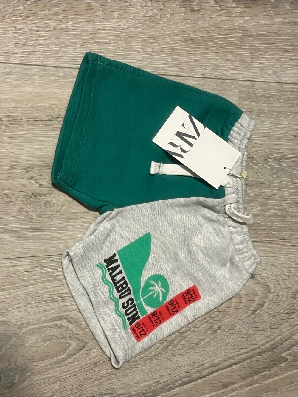 Zara Two-Tone Athletic Shorts in Green & Light Gray